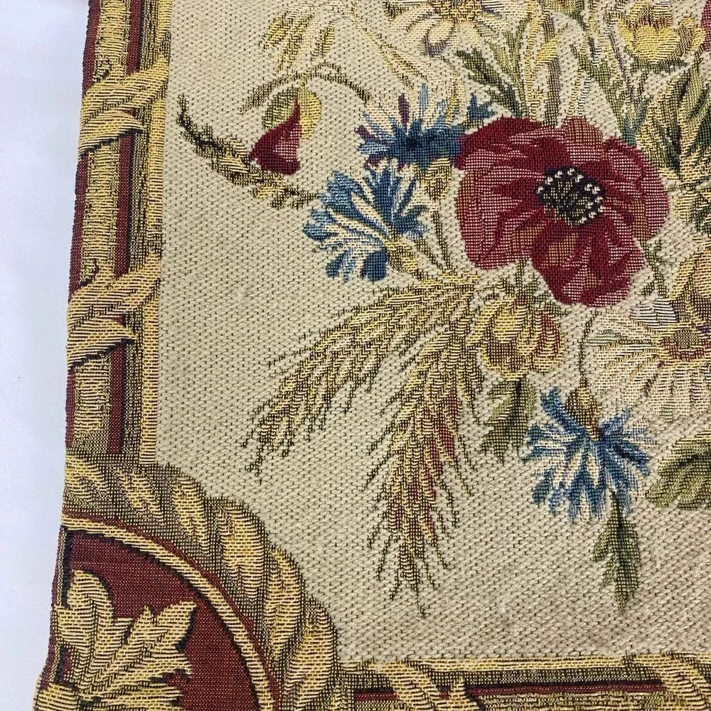 Floral Tapestry Accent Pillow Cover 50s 60s Signed GRH made in France